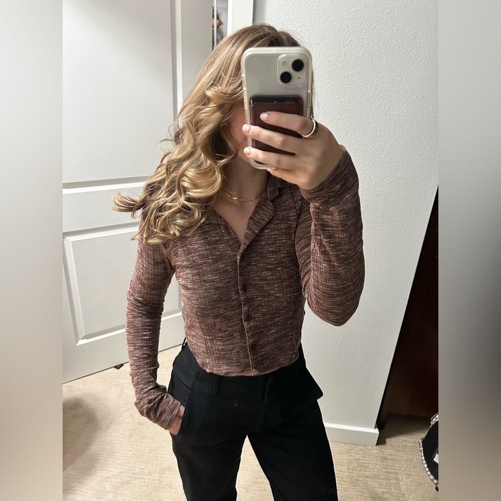 Cropped button up long sleeve